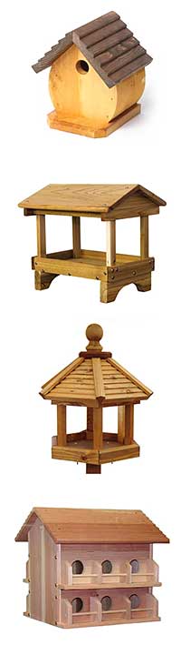 4 wooden bird tables and boxes
